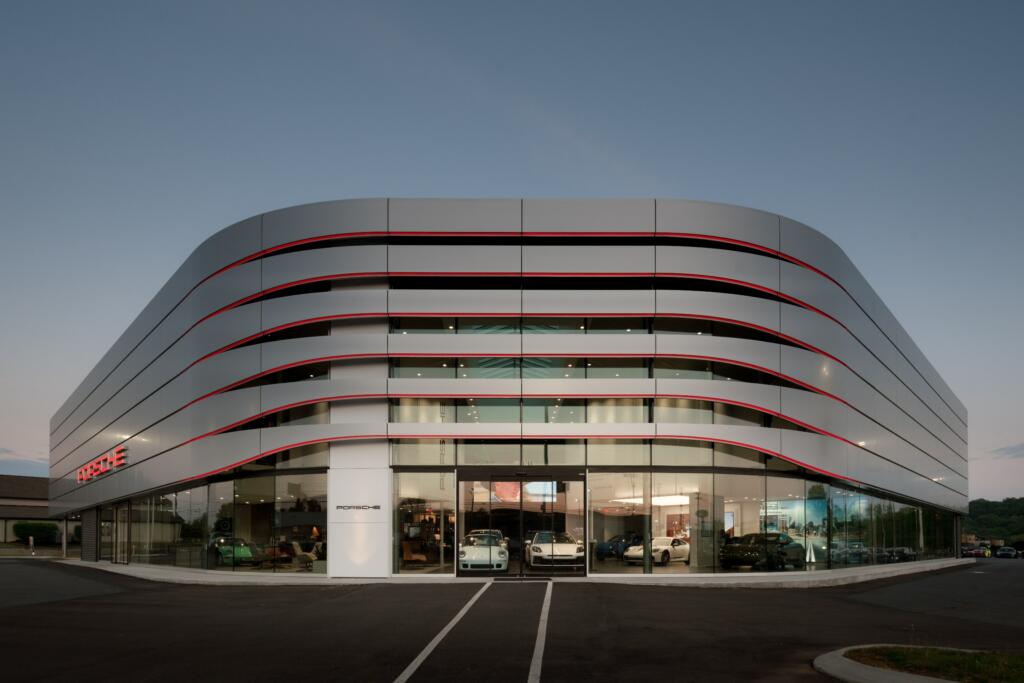 harper porsche dealership exterior, a commercial building designed by gae architecture + design